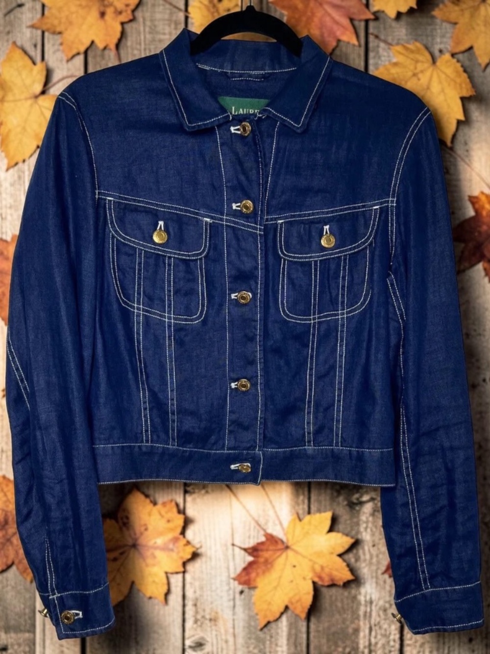Vintage Lauren Ralph Lauren 100% Linen Indigo Contrast Stitch Trucker Jacket M